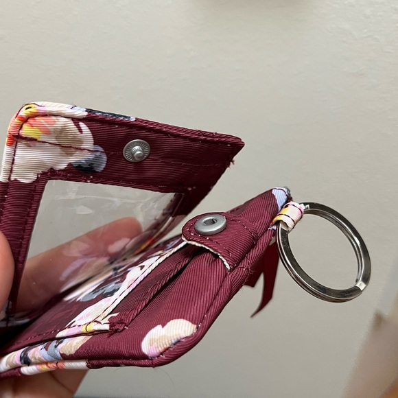 •VERA BRADLEY• RFID Deluxe Zip ID Case Blooms and Branches Burgundy Card Holder - Picture 3 of 9